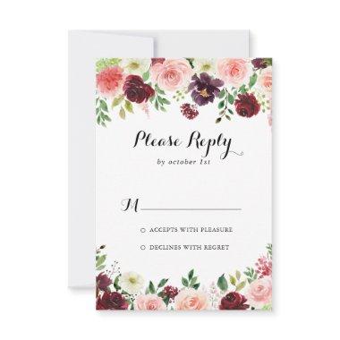 Burgundy Purple Spring Floral Calligraphy RSVP