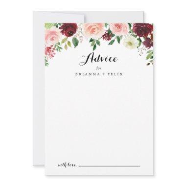 Burgundy Purple Spring Floral Calligraphy Wedding Advice Card