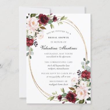 Burgundy Red and Blush Pink Floral Bridal Shower Invitations