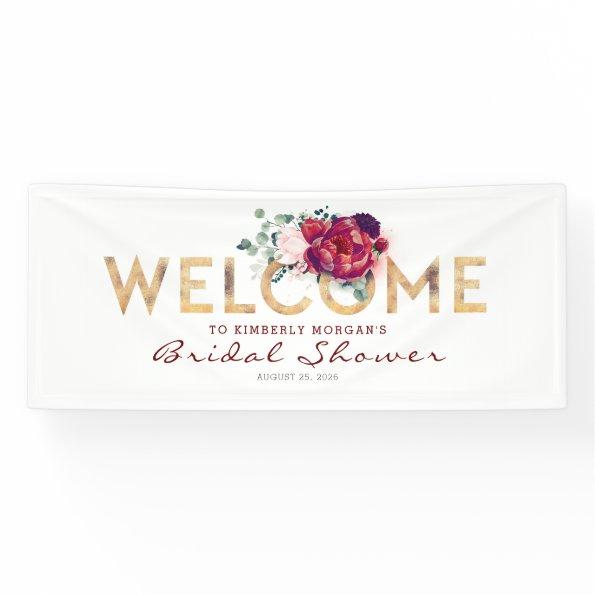 Burgundy Red and Gold Fall Bridal Shower Banner