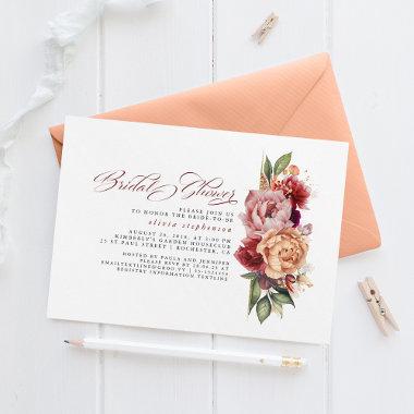 Burgundy Red and Orange Floral Fall Bridal Shower Invitations