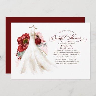 Burgundy Red and Pink Floral Dress Bridal Shower Invitations