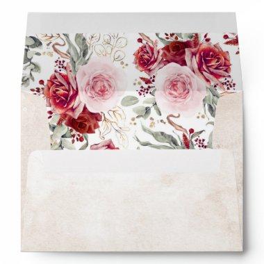 Burgundy Red and Pink Flowers Botanical Elegant Envelope