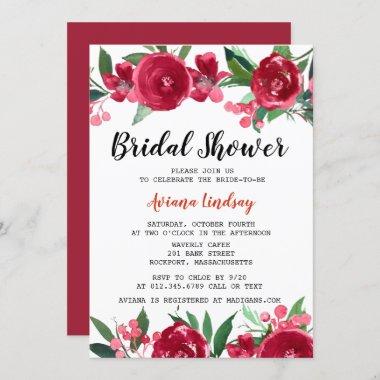 Burgundy Red and Pink Pretty Floral Bridal Shower Invitations