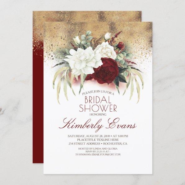 Burgundy Red and White Floral Fall Bridal Shower Invitations