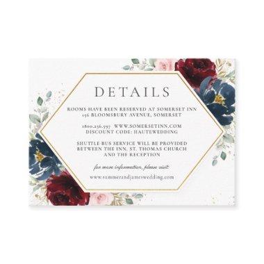 Burgundy Red Blush Blue Floral Wedding Details  Enclosure