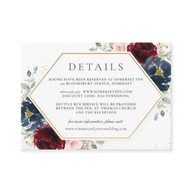 Burgundy Red Blush Blue Floral Wedding Details  Enclosure Invitations