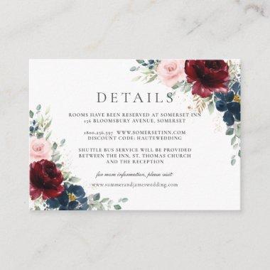 Burgundy Red Blush Blue Floral Wedding Details  Enclosure Invitations