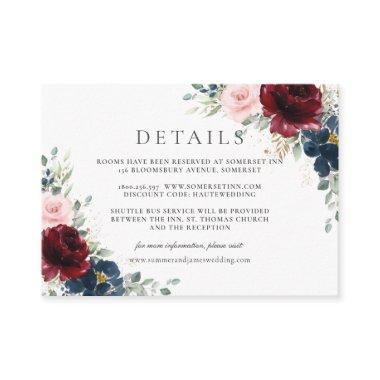 Burgundy Red Blush Blue Floral Wedding Details  Enclosure Invitations