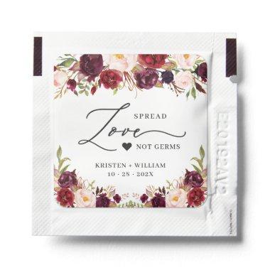 Burgundy Red Blush Floral Spread Love Wedding Hand Sanitizer Packet