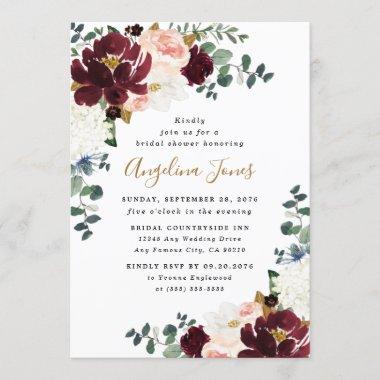 Burgundy Red Blush Pink and Gold Bridal Shower Invitations