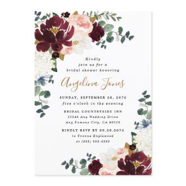 Burgundy Red Blush Pink and Gold Bridal Shower Invitations