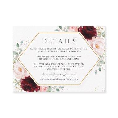 Burgundy Red Blush Pink Floral Wedding Details   Enclosure Invitations