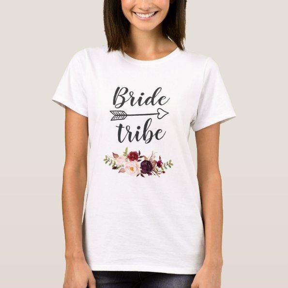 Burgundy Red Boho Floral Bridesmaid Bride Tribe T-Shirt