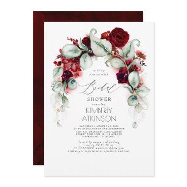 Burgundy Red Floral Elegant Bridal Shower Invitations