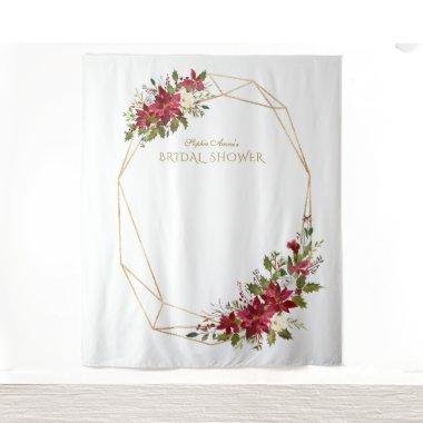 Burgundy Red Floral Gold Bridal Shower Photo Booth Tapestry