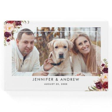 Burgundy Red Floral Names Date Photo Wedding Guest Book
