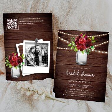Burgundy Red Floral Wood QR Code