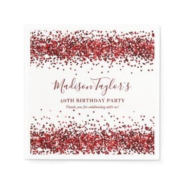 Burgundy Red Glitter Sparkle Confetti Birthday Napkins