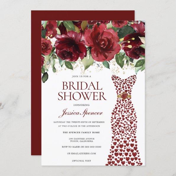 Burgundy Red Love Heart Dress Bridal Shower Invitations