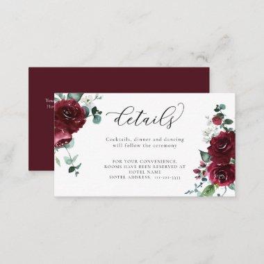 Burgundy Red Marsala Floral Modern Wedding Details Enclosure Invitations