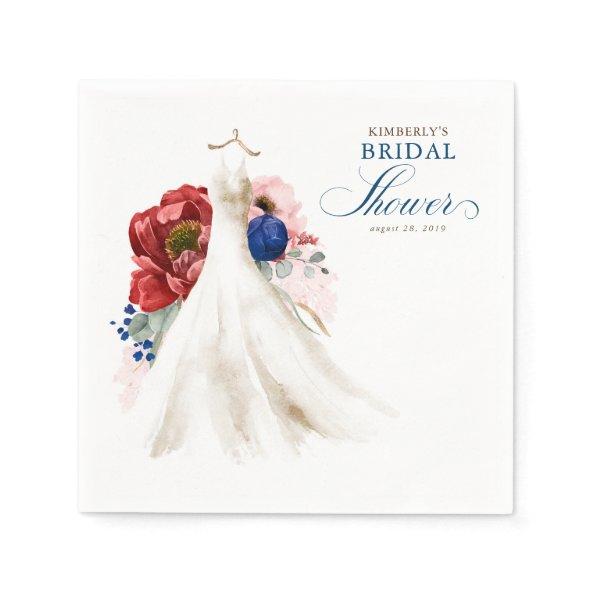Burgundy Red Navy Blue Flowers Dress  Napkins