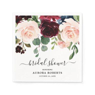 Burgundy Red Navy Blush Floral Bridal Shower paper Napkins