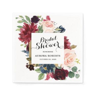 Burgundy Red Navy Blush Floral Bridal Shower paper Napkins