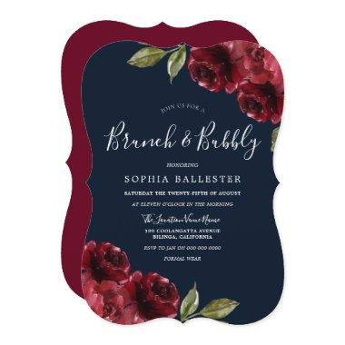 Burgundy Red & Navy Brunch & Bubbly Bridal Shower Invitations