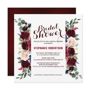 Burgundy Red Navy Floral Rustic Boho