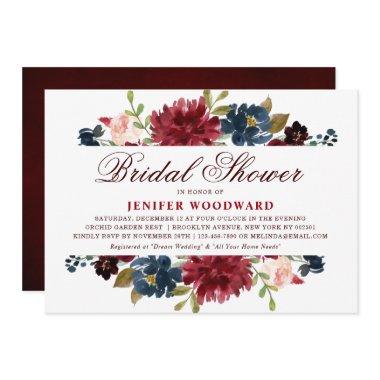 Burgundy Red Navy Floral Rustic Boho