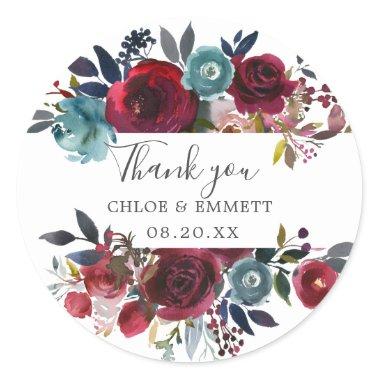 Burgundy Red Pink Thank You Favor Classic Round Sticker