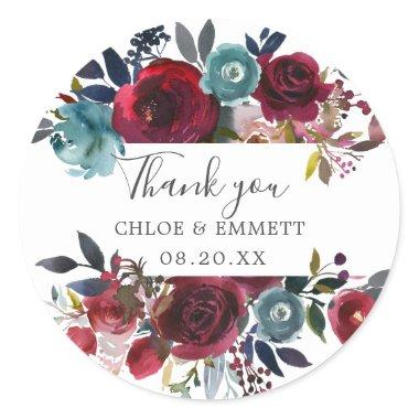 Burgundy Red Pink Thank You Favor Classic Round Sticker