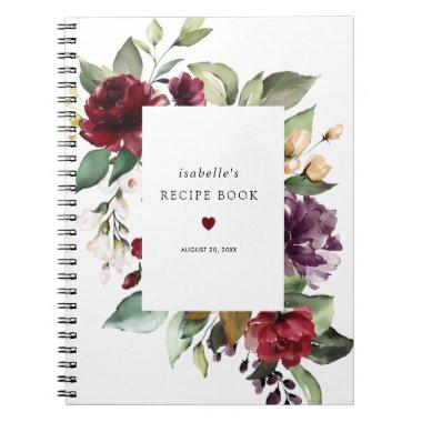 Burgundy Red Rose Floral Recipe Book