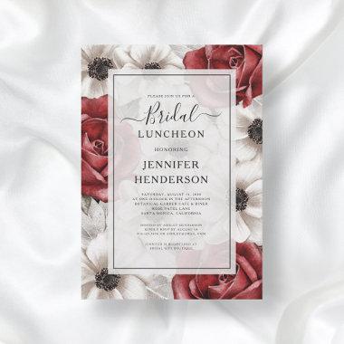Burgundy Red Roses Anemone Floral Bridal Luncheon Invitations