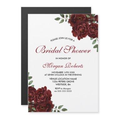 Burgundy Red Roses Romantic Bridal Shower Magnetic Invitations