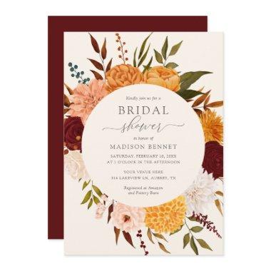 Burgundy Rose Fall Floral Bridal Shower Invitations