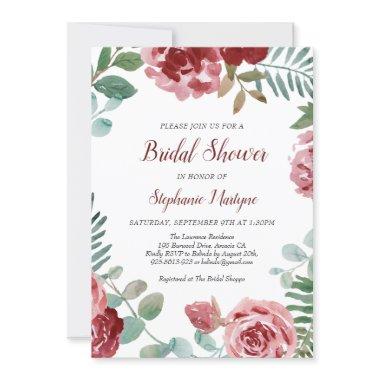 Burgundy Rose Floral Botanical Bridal Shower Invitations