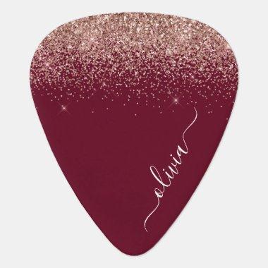 Burgundy Rose Gold Blush Pink Glitter Monogram Guitar Pick