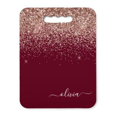 Burgundy Rose Gold Blush Pink Glitter Monogram Seat Cushion