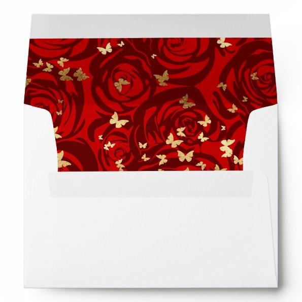 Burgundy Rose Gold Crown Butterfly Return Address Envelope