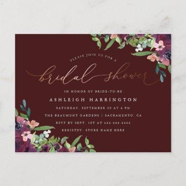 Burgundy & Rose Gold Floral Bridal Shower Invitation PostInvitations