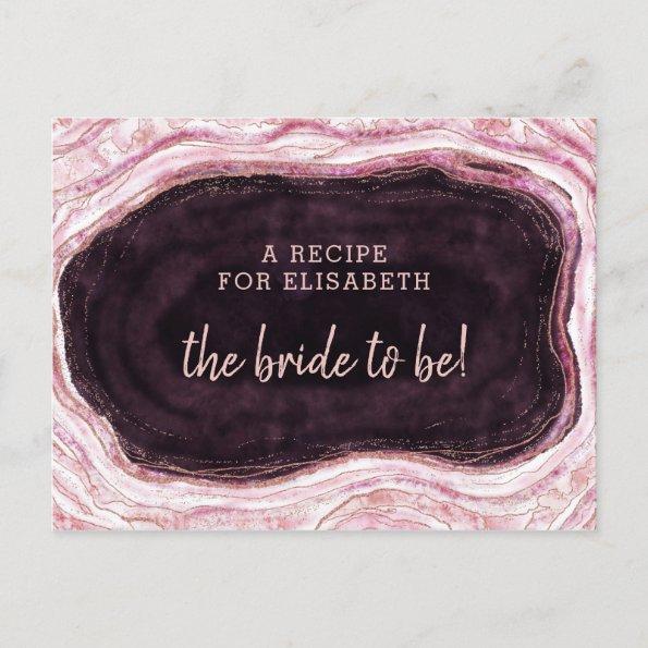 Burgundy & Rose Gold Geode Bride to Be Recipe Invitations