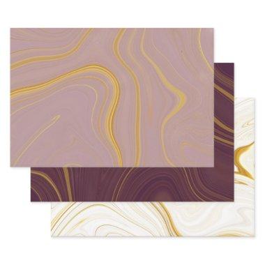 Burgundy Rose Gold Marble Agate Glitter Wrapping Paper Sheets