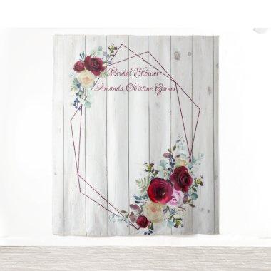Burgundy Rose & Wood Bridal Photo Booth Backdroop Tapestry