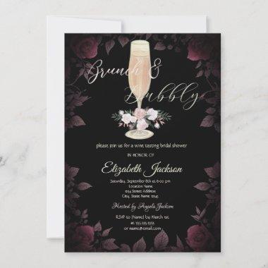 Burgundy Roses Champagne Glass Bridal Shower Invitations