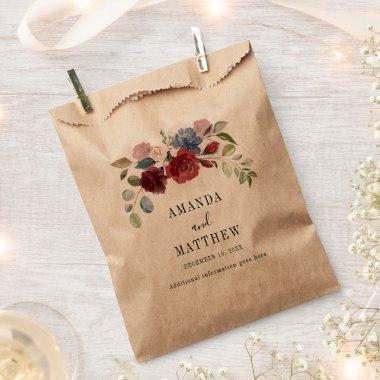 Burgundy Rustic Floral Custom Wedding Favor Bag