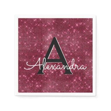 Burgundy Shimmer & Sparkle Monogram Birthday Napkins
