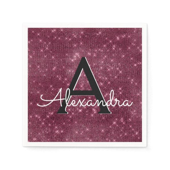 Burgundy Shimmer & Sparkle Monogram Birthday Napkins