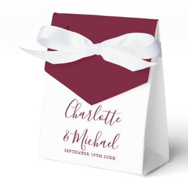 Burgundy Signature Script Elegant Wedding Favor Boxes